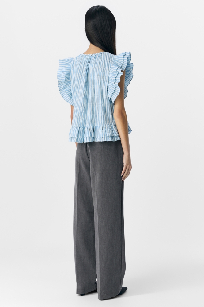 OBJFINE RE S/L O-NECK FRILL TOP 139 23046859 Cornflower Blue/Stripes